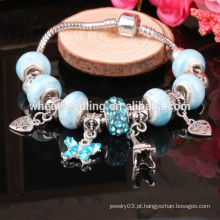 Atacado pulseira china charme prata banhado a vidro handmade bead pulseira